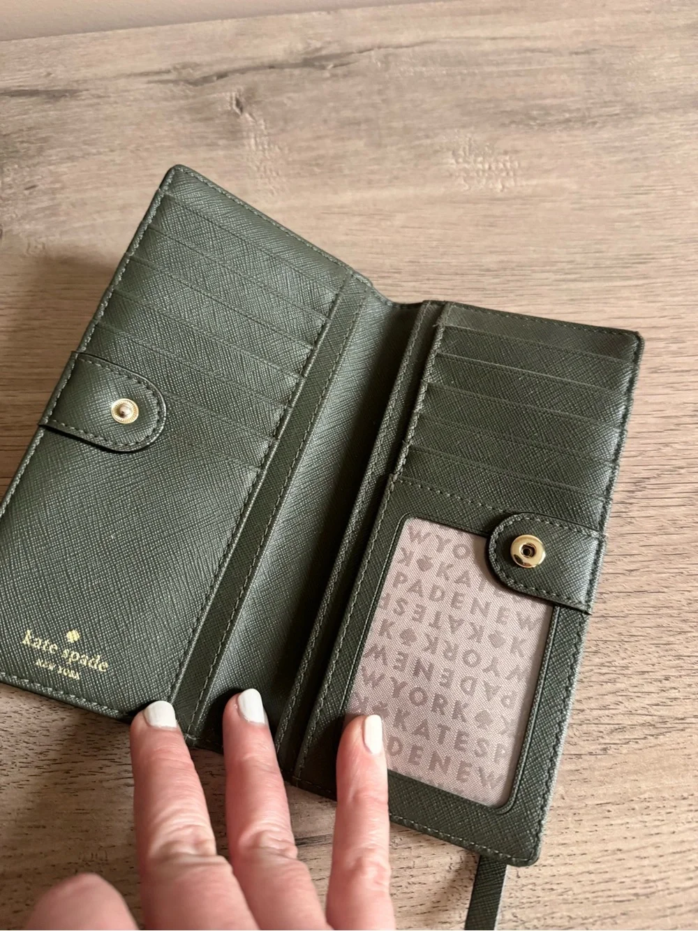 kate spade Dark Green Saffiano Long Wallet with Gold Plaque